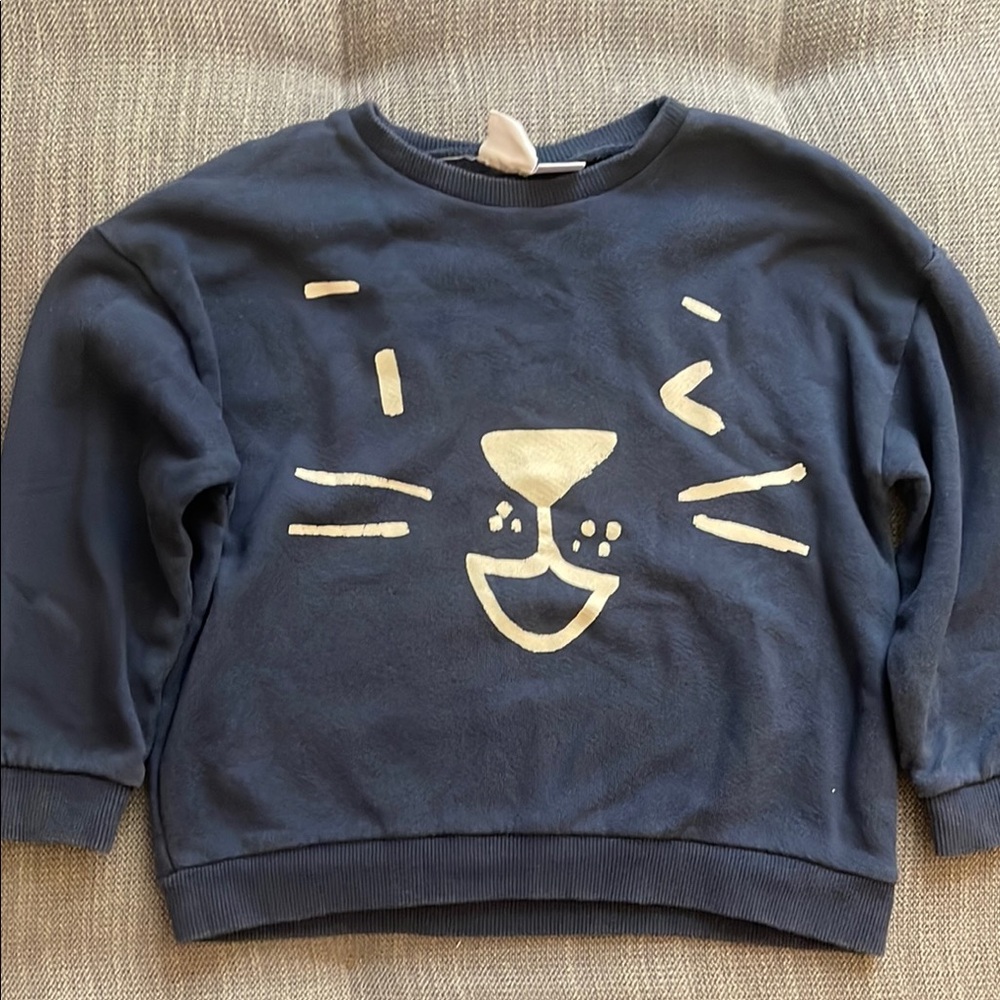 Zara- Navy Blue Cat Face Sweatshirt